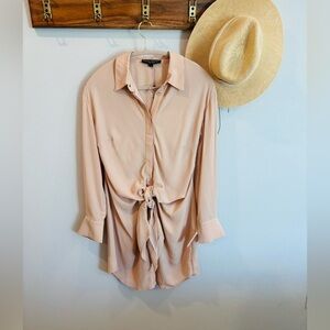 Central Park West Blush Tie front shirt dress size Small